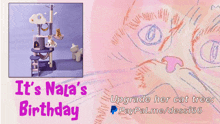 an advertisement for a cat tree with the words it 's nala 's birthday
