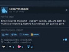a screenshot of a game that says nothing has changed but funny award