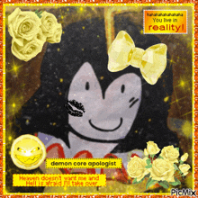 a picture of a demon core apologist with yellow roses and a yellow bow