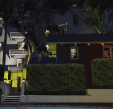 a man is standing on the roof of a house with a sword in his hand