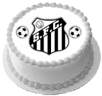 a black and white cake with the s.f.c logo on it