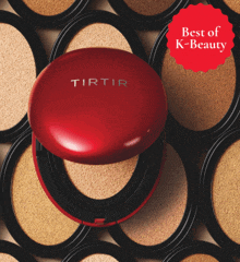 a red container with the word tirtir on it is surrounded by other containers