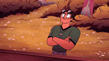 a cartoon of a man wearing goggles and a necklace