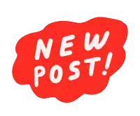a red sticker says new post in white letters