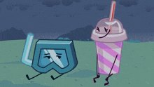 a cartoon drawing of a cup with a straw and a goggles