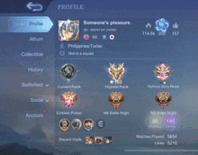 a screenshot of someone 's profile shows their current rank