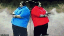 fat guy gun firing fat guy red and blue