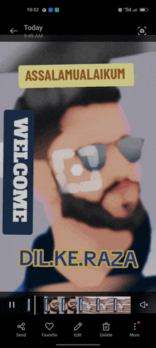 a phone screen shows a picture of a man with sunglasses and the words welcome dil.ke.raza