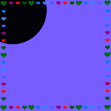 a purple background with arabic writing and hearts around