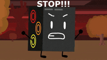 a cartoon character with the words stop written on it