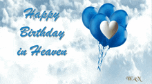 a happy birthday in heaven greeting card with blue balloons