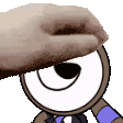 a hand is holding a magnifying glass over a cartoon character 's eye .