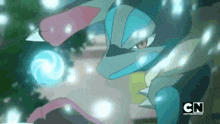 a close up of a cartoon character with cn written on the bottom .