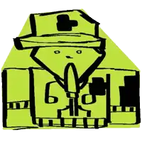 a yellow and black drawing of a nurse with a hat and a cross on it