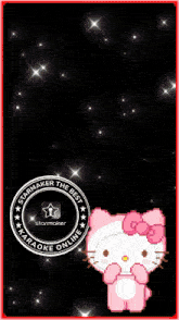 a picture of hello kitty with a karaoke online logo