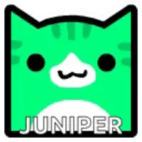 a green cat with a mustache and the word juniper on it
