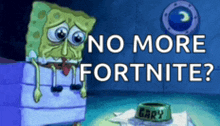 a cartoon of spongebob sitting next to a dog bowl that says gary on it