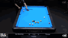 a pool table with the name van boening on the top