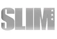 the word slim is displayed with three stars on a white background