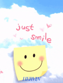 a sticky note with a smiley face and the words just smile written on it