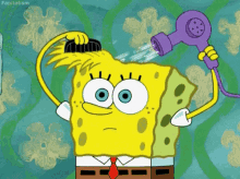 Spongebob Brushing Hair GIF - Spongebob Brushing Hair Hair Dryer GIFs