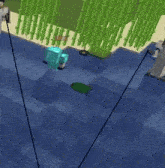 a minecraft character is fishing in the water with a crown on his head .