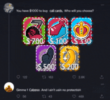 a screenshot of a twitter post that says you have $ 1000 to buy call cards