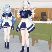 two anime girls are standing next to each other with one wearing a t-shirt that says " paradise island "