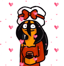 a cartoon drawing of a woman with hearts around her head
