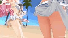 two anime girls are standing on a beach with a rec button in the corner