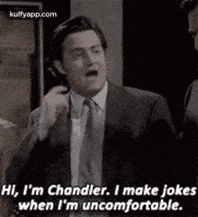 Hi, I'M Chandler. I Make Jokeswhen I'M Uncomfortable..Gif GIF - Hi I'M Chandler. I Make Jokeswhen I'M Uncomfortable. Friends GIFs