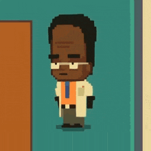 a pixel art of a man holding a gun