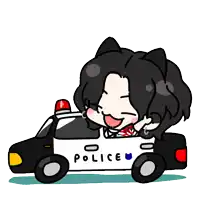 a cartoon character is driving a police car with a cat ear