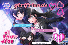 a picture of a girl and a boy with the words " girlfriends " on it