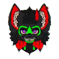 a drawing of a bat with green eyes