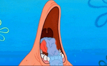 patrick star from spongebob is crying with his mouth wide open