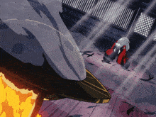 a cartoon drawing of a person standing in front of a burning building