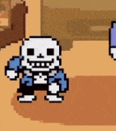a pixel art drawing of a skeleton dancing in a room with another skeleton .
