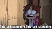 mabel from gravity falls is sitting in a corner with the words " this isn 't happening "