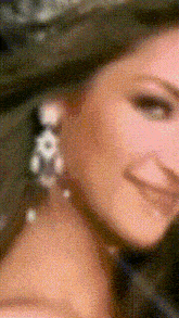 a close up of a woman 's face with a blurred background