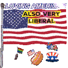 an american flag with the words loving america also very liberal on it