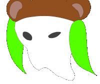 a drawing of a bear with green ears