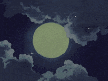 a full moon shines brightly in a cloudy night sky