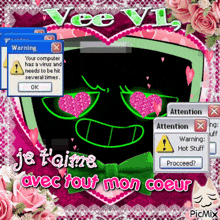 a computer screen with a warning message that says " your computer has a virus "