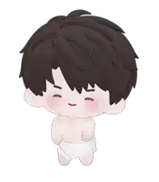 a cartoon character with a towel around his waist is smiling