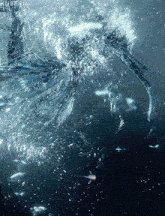 a computer generated image of a dragon in the water with the words " kuseru " written on the bottom