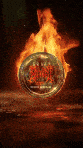 a squad logo is surrounded by fire