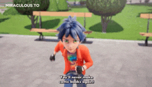 a cartoon character says " you 'll never make comic books again " in a park