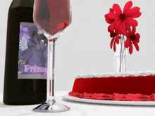 a bottle of prince wine next to a glass