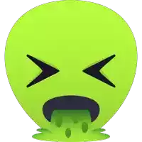 a green smiley face with its eyes closed and a green liquid coming out of it 's mouth